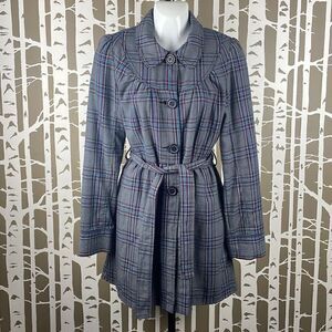 Roxy Plaid Trench Coat sz M